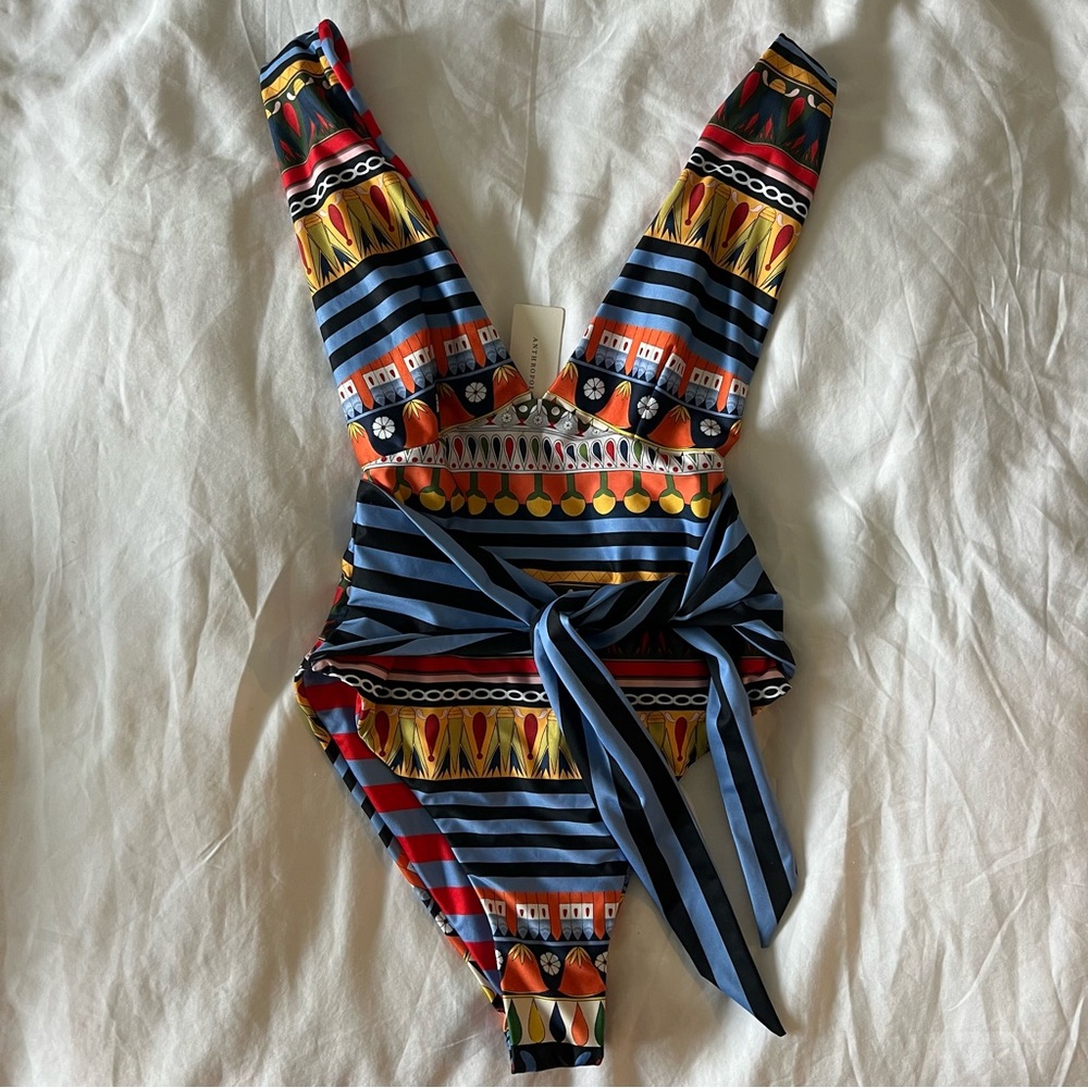 Agua Bendita Florentina Plunge One-Piece Swimsuit Size Small - Picture 6 of 9